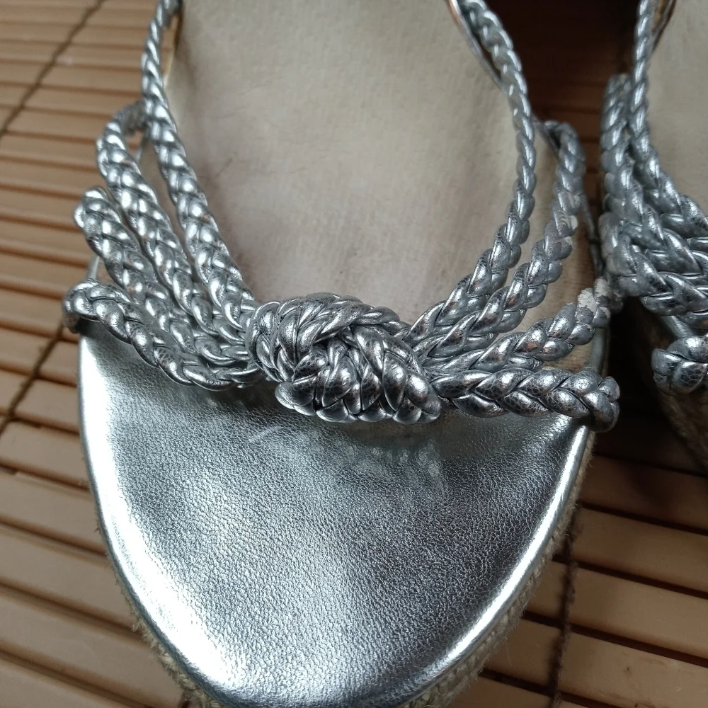 Michael Kors women's platform espadrille braided silver buckle straps. 4